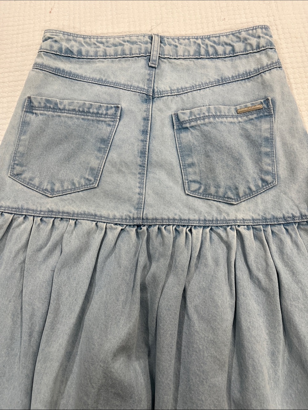 Light Wash Denim Tiered Midi Skirt with Frayed Hem Women’s  US 4 boho - Picture 9 of 12